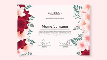 afdrukbare bloemencertificaat achtergrond sierlijke framesjabloon vector