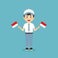 schattige Indonesische middelbare school met vlag indonesië vector