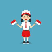 schattige Indonesische basisschool met vlag Indonesië vector