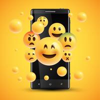 Realistische gelukkige gele emoticons voor een cellphone, vectorillustratie vector