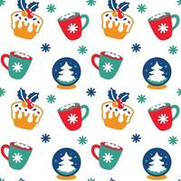 schattig Kerstmis cups met cacao en marshmallows. naadloos patroon. vector. vector