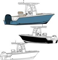 hoge kwaliteit visvangst boot vector lijn kunst illustratie