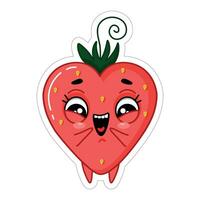 sticker rood vrolijk verheugd aardbei emoji vector