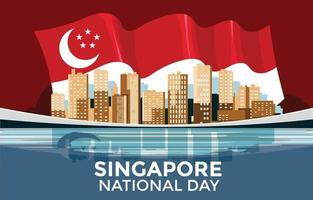 nationale dag van singapore met skyline en vlagachtergrond vector