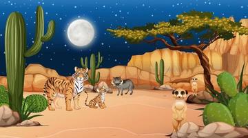 dieren leven 's nachts in woestijnboslandschap vector