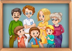 gelukkige grote familiefoto op houten frame vector