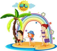regenboog op het eiland met familie op vakantie vector
