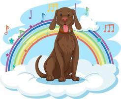 schattige hond op de wolk met regenboog vector