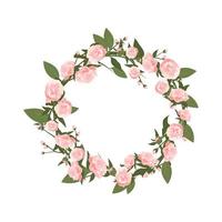 ronde frame pioenrozen. lente roze bloeiende compositie met knoppen vector