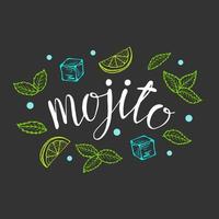 belettering mojito klassieke cocktail hand getekende vectorillustratie. vector