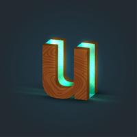 3D, realistisch, glas en houten karakter van een lettertype, vector