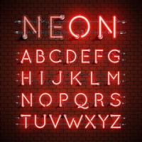 Hoog gedetailleerde neon lettertype ingesteld, vector illustratie