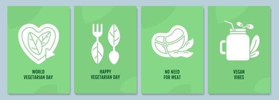 vegetarische beweging wenskaarten met glyph icon element set vector