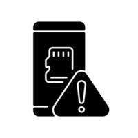 micro sd-kaart werkt niet zwart glyph-pictogram vector