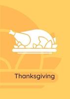 Turkije eten op Thanksgiving wenskaart met glyph icon element vector