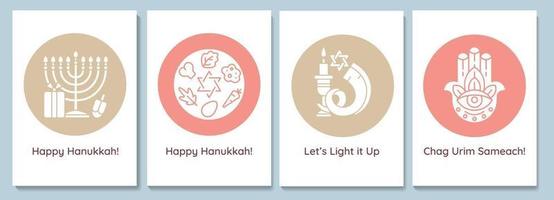 vier hanukkah evenement wenskaarten met glyph icon element set vector