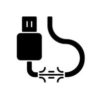 gescheurde kabel zwarte glyph-pictogram vector