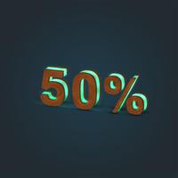 &#39;50% &#39;- Realistische illustratie van een woord gemaakt door hout en gloeiend glas, vector