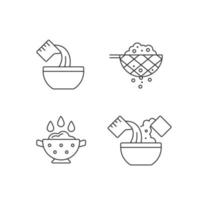 voedselbereiding instructie lineaire pictogrammen set vector
