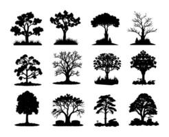 zwart silhouetten van divers bomen Aan een wit achtergrond vector