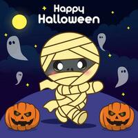 vrij vector hand- getrokken vlak gelukkig halloween mummies mama schattig