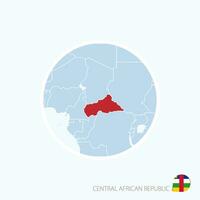 kaart icoon van centraal Afrikaanse republiek. blauw kaart van Afrika met gemarkeerd auto in rood kleur. vector