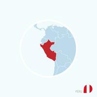 kaart icoon van Peru. blauw kaart van Europa met gemarkeerd Peru in rood kleur. vector