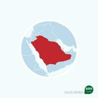 kaart icoon van saudi Arabië. blauw kaart van midden- oosten- met gemarkeerd saudi Arabië in rood kleur. vector