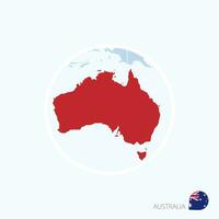 kaart icoon van Australië. blauw kaart van Oceanië met gemarkeerd Australië in rood kleur. vector