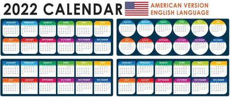2022 kalendervector, Amerikaanse versie vector