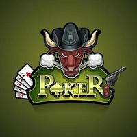 Texas poker logo op een groene achtergrond met een stier pistool en kaarten. vector