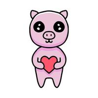schattig varken cartoon bedrijf liefde hart. illustratie voor t-shirt vector