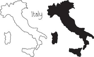 overzicht en silhouet kaart van italië - vector