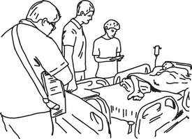 mensen bezoeken patiënt in het ziekenhuis - vectorillustratie vector