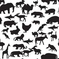 naadloze patroon boerderij dieren in het wild dieren silhouette - vector