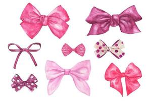 set van verschillende decoratieve roze geschenkstrikken. aquarel illustratie. vector