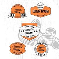 set pasta macaroni logo vintage look met textuur badge hout vector