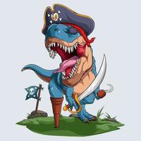 enge piratendinosaurus t-rex brullend voor halloween-feest vector