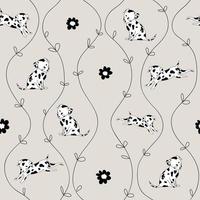 schattige hond kleine dalmatiërs met bloemen plant bruin pastel patroon huisdier vector