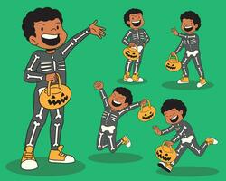 weinig jongen vervelend halloween kostuum tekenfilm karakter vector