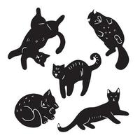 set doodle katten in verschillende poses vector