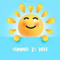 Grappige zon-smiley met de titel &quot;&quot; de zomer is hier &quot;, vectorillustratie vector