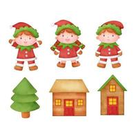 hand getekende aquarel kerst elf set. vector