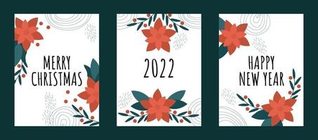 prettige kerstdagen en gelukkig nieuwjaar 2022 wenskaarten set vector
