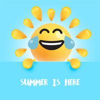 Grappige zon-smiley met de titel &quot;&quot; de zomer is hier &quot;, vectorillustratie vector