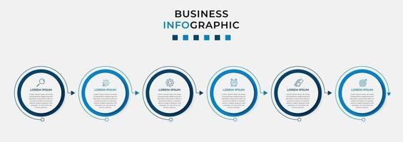 infographic zakelijke ontwerpsjabloon met pictogrammen en 6 opties of stappen vector