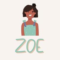 portret van een zwart meisje genaamd Zoe. vector illustratie