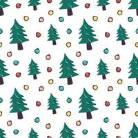 naadloos patroon met kerstboom en slingerballen voor nieuwjaar vector