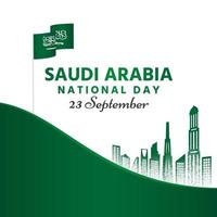 groene nationale dag van saoedi-arabië met zijgebouwen vector