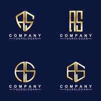 alfabet brieven monogram logo als,sa,a en s, elegant en professioneel goud kleur brief icoon ontwerp vector